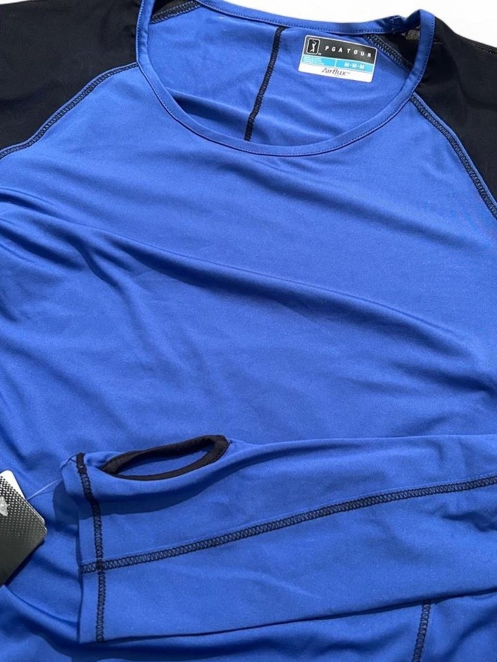 PGA TOUR Airflux Blue Black Mesh Shoulder Long Sleeve Golf Top M NWT